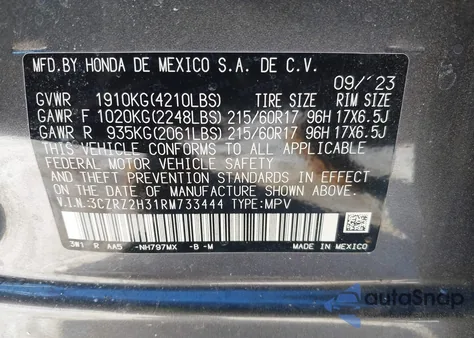 2024 Honda Hr-V Awd Lx z USA, uszkodzony, nr VIN 3CZRZ2H31RM733444